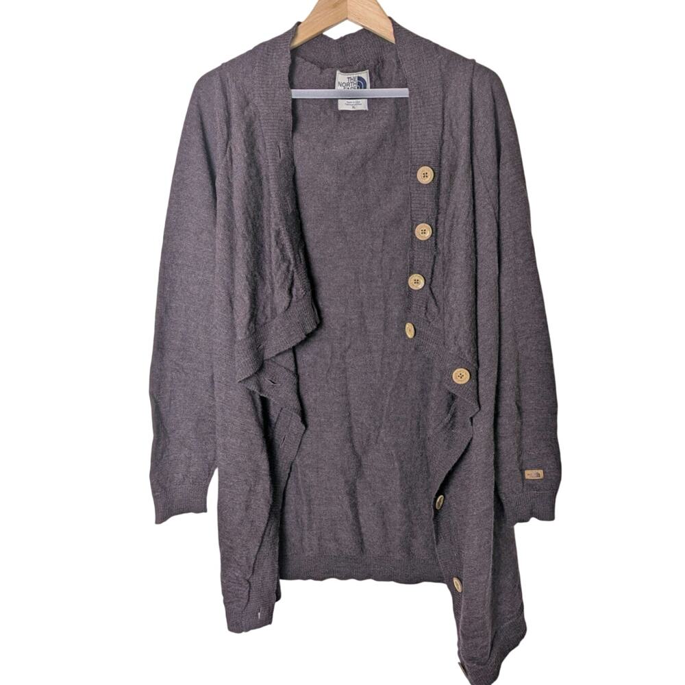 The North Face 100% Wool Purple Brown Button Cardigan Sweater Women XL Outdoorsy